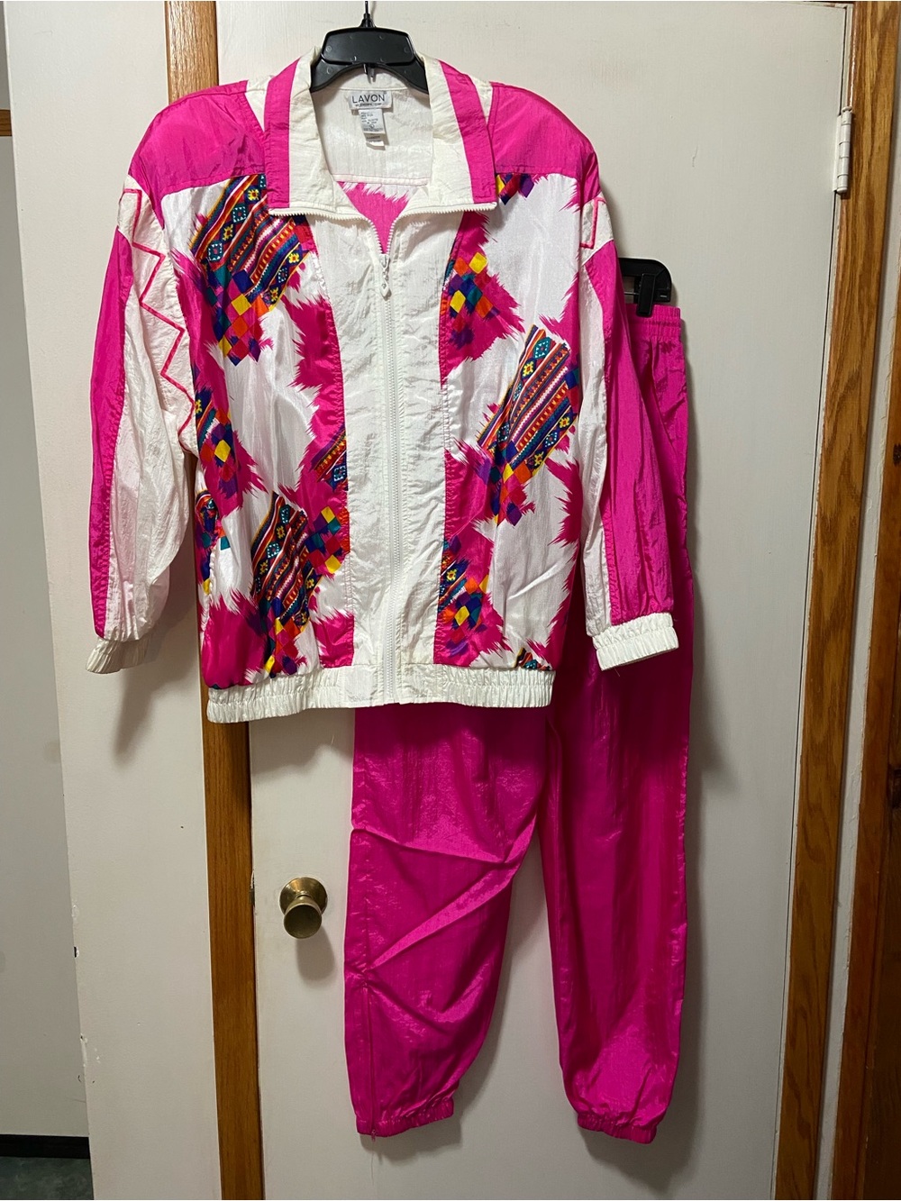 Lavon Pink & White Printed Track Pants and Jacket Set